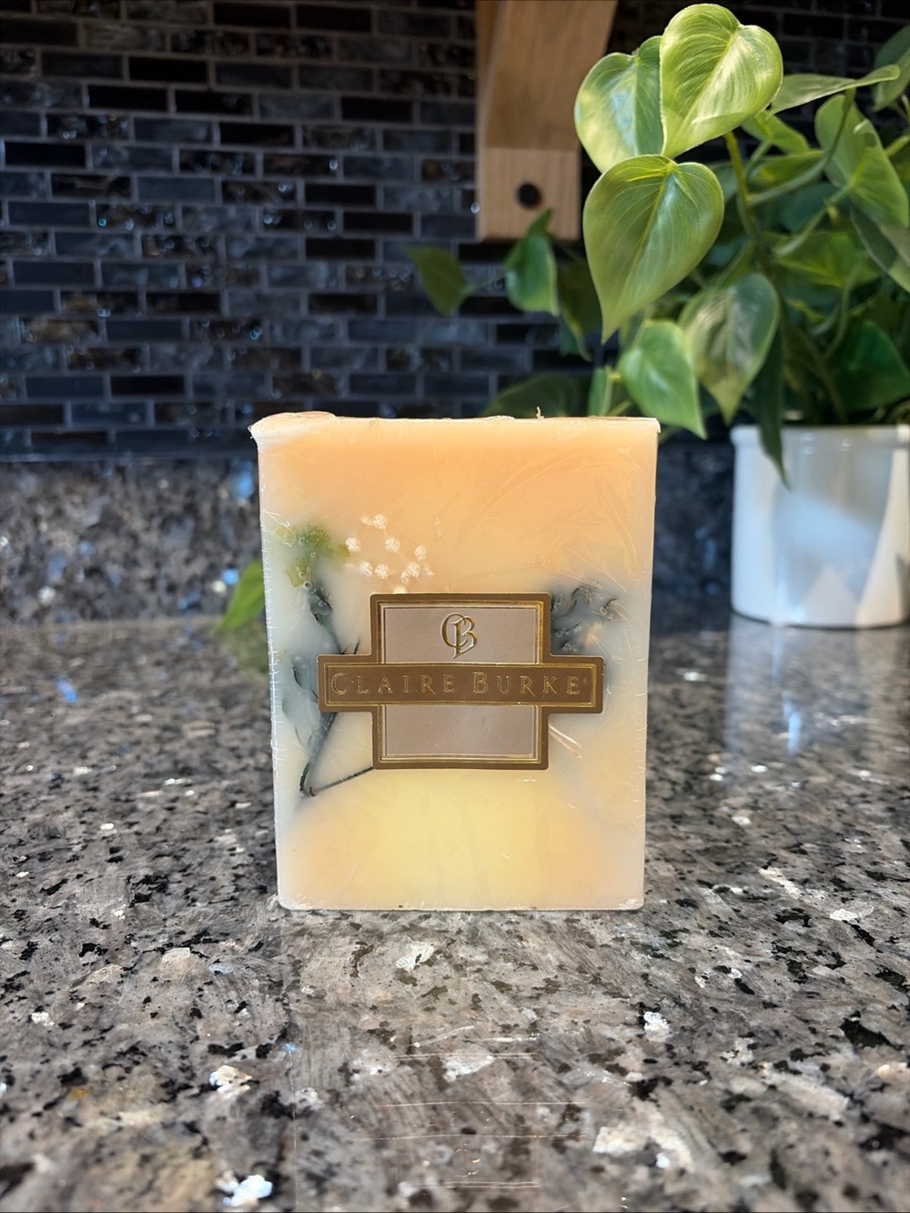 Claire Burke NOS French Vanilla 2lb Botanical Candle Square Decor Floral